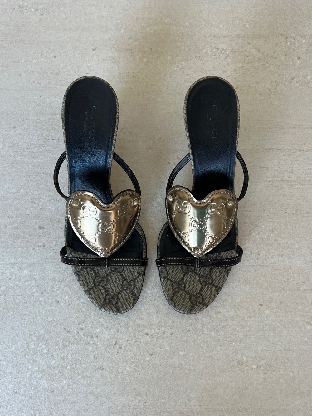 Vintage Gucci Brown Monogram Heart Sandals